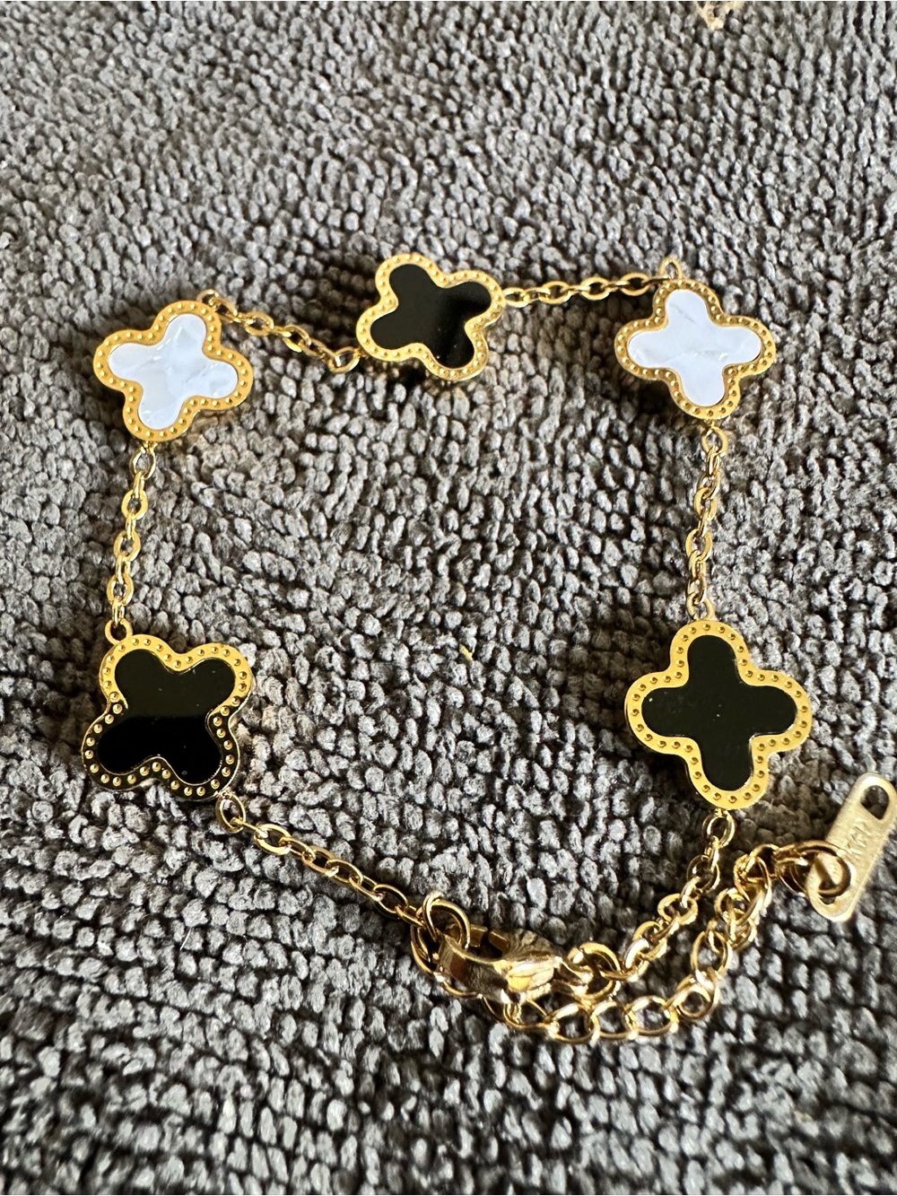 Gold-Tone Clover Link Bracelet with Black and White Inlays